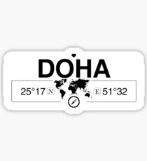 Doha Qatar with World Map GPS Coordinates and Compass Sticker