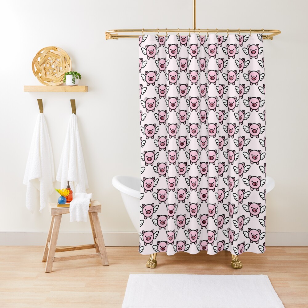 When Pigs Fly: Pink Shower Curtain