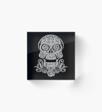 Day Of The Dead Skull - 01 Black White Grunge Acrylic Block