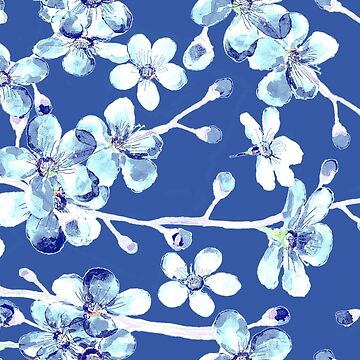 Artwork thumbnail, blue and white cherry blossom, Chinoiserie, Hamptons Style interiors. by MagentaRose