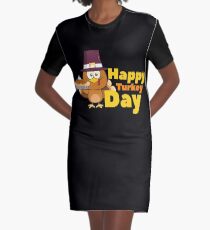 Funny Turkey Face Happy Thanksgiving Day Tee Graphic T-Shirt Dress