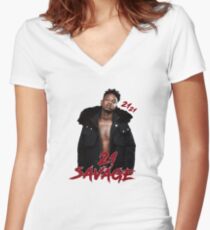 21 SAVAGE - 21 21 Women's Fitted V-Neck T-Shirt
