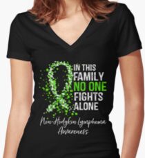 In This Family No One Fights Alone - NonHodgkin Lymphoma Women's Fitted V-Neck T-Shirt