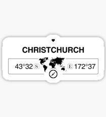 Christchurch Canterbury with World Map Coordinates GPS and Compass Sticker