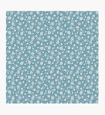 Christmas Icy Blue Velvet Snow Flakes Photographic Print
