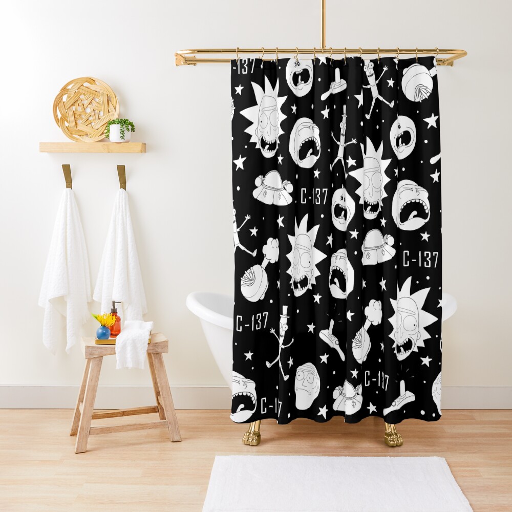 Black and white Rick and Morty pattern Shower Curtain