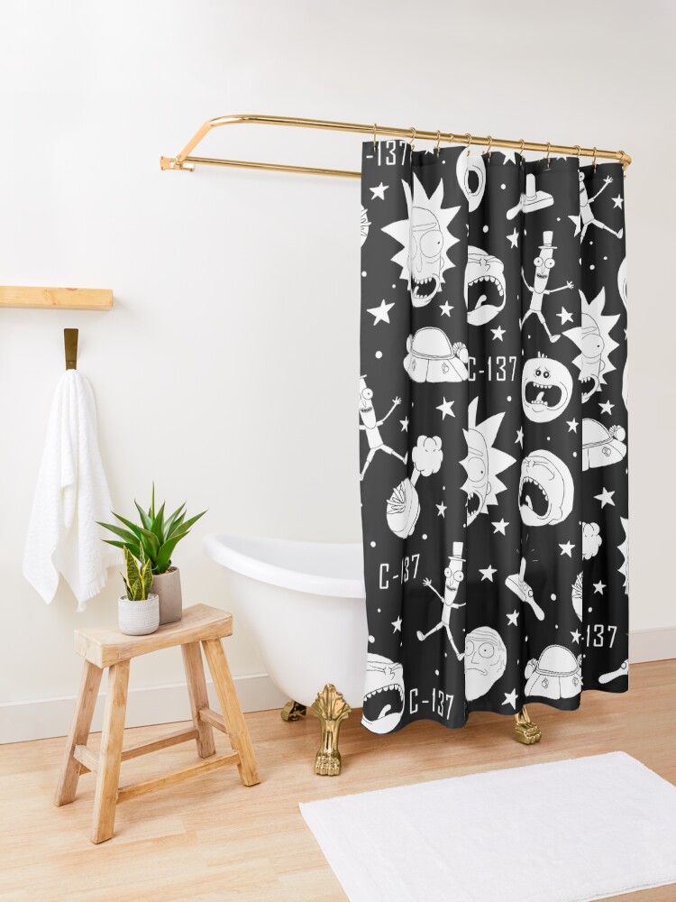 Alternate view of Black and white Rick and Morty pattern Shower Curtain