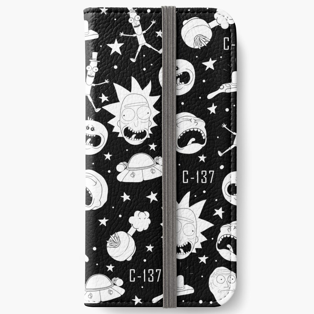 Black and white Rick and Morty pattern iPhone Wallet