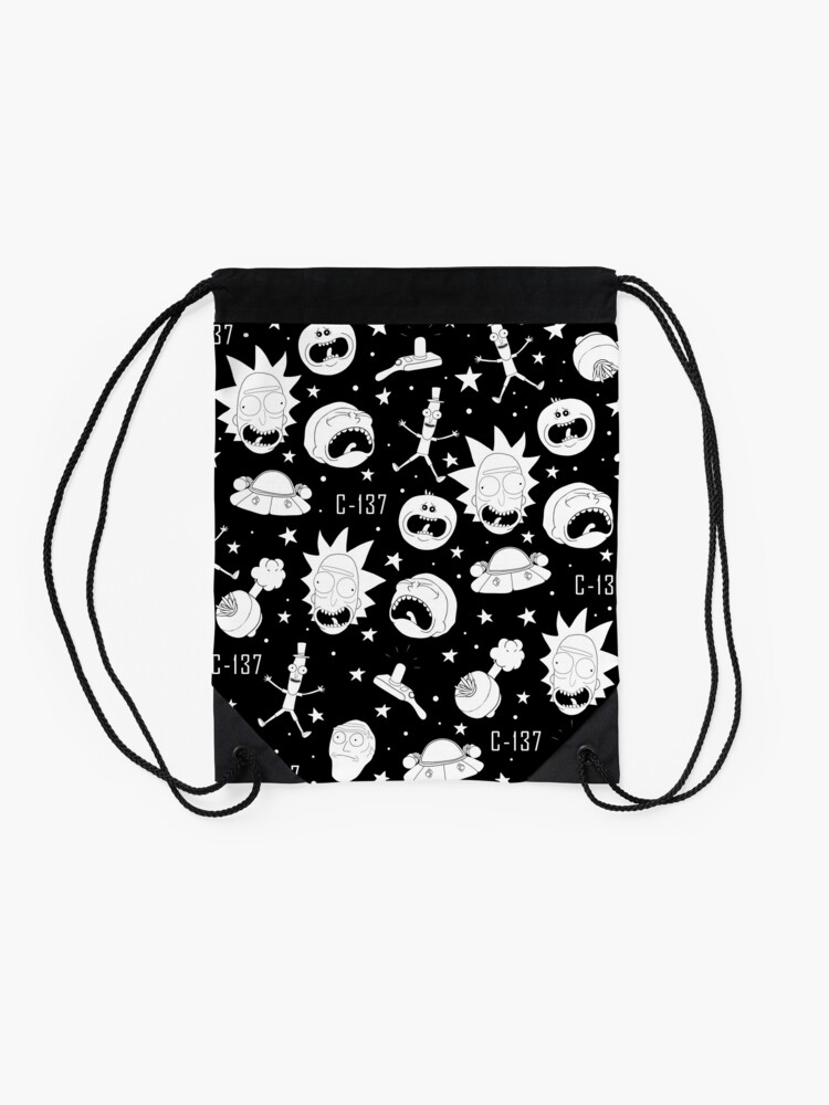 Alternate view of Black and white Rick and Morty pattern Drawstring Bag