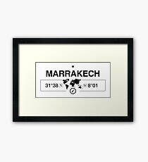 Marrakech Morocco with World Map Coordinates GPS Framed Print