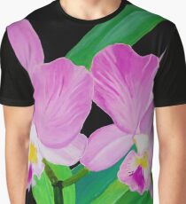 Rosa Blumen In Schwarz Grafik T-Shirt