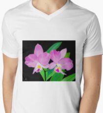 Rosa Blumen In Schwarz T-Shirt mit V-Ausschnitt für Männer