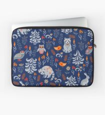 Fairy forest with animals and birds. Raccoons, owls, bunnies and little chick. Laptop Sleeve