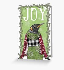 Penguin evergreen border Joy card Greeting Card