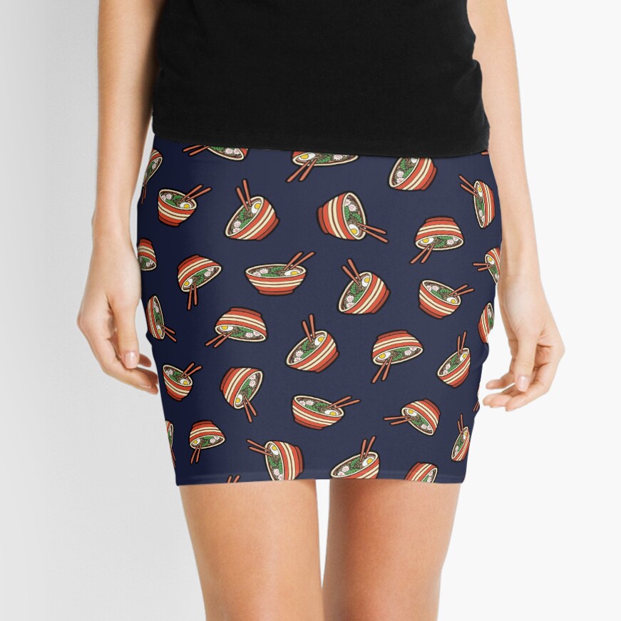 Ramen Bowl Pattern in Dark Blue Mini Skirt