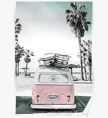 rosa kombi van surfkunst im pastell Poster