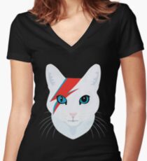 Katze Bowie Tailliertes T-Shirt mit V-Ausschnitt