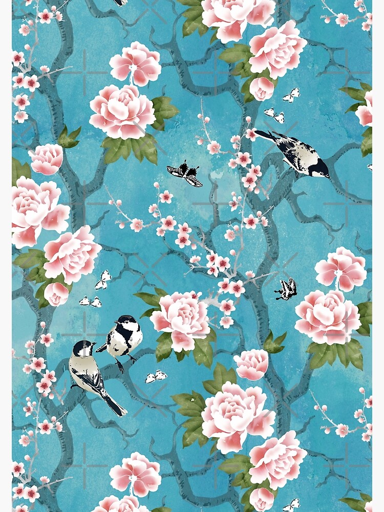Chinoiserie birds in turquoise blue by adenaJ