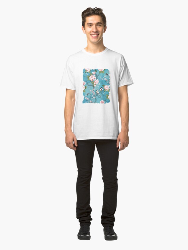 Alternate view of Chinoiserie birds in turquoise blue Classic T-Shirt