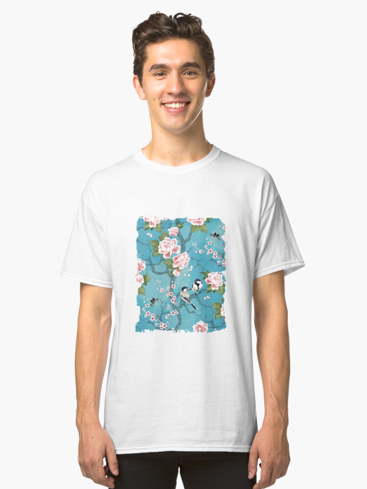 Alternate view of Chinoiserie birds in turquoise blue Classic T-Shirt