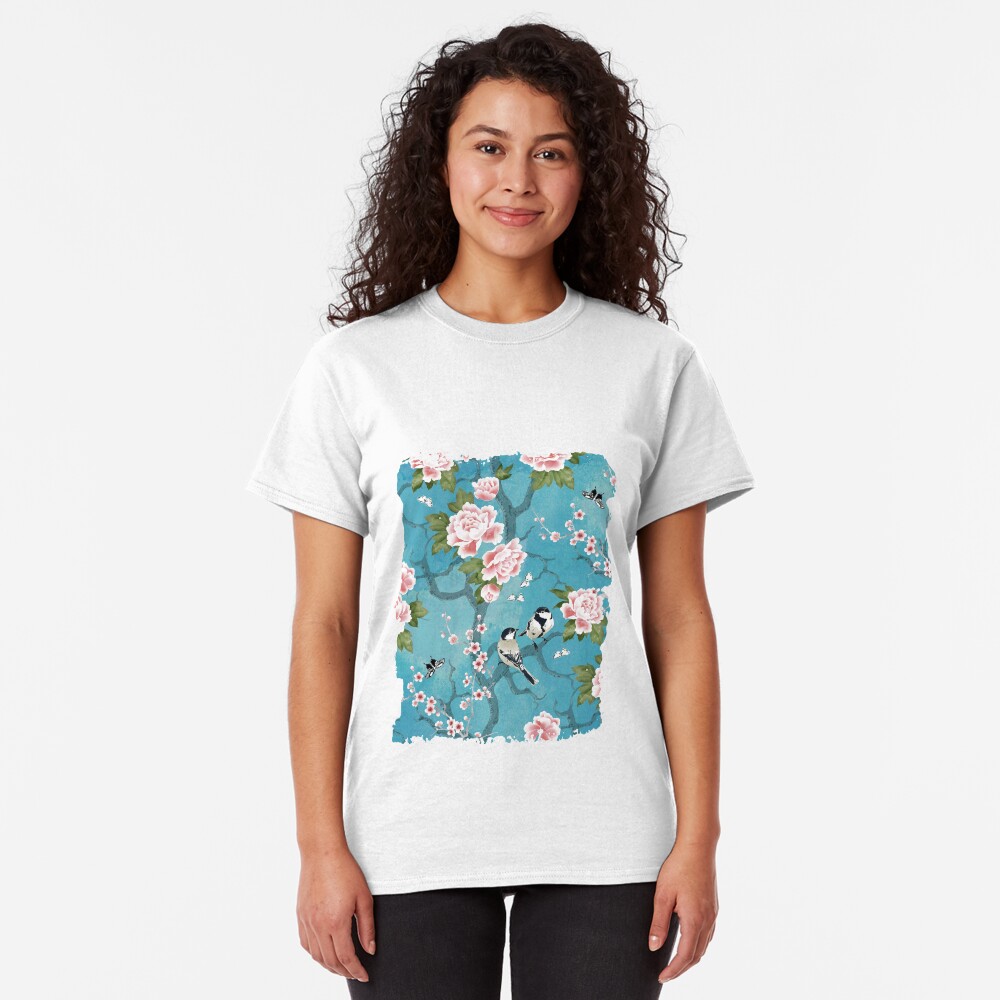 Chinoiserie birds in turquoise blue Classic T-Shirt
