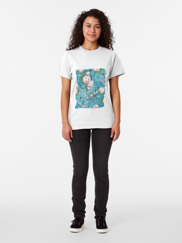 Alternate view of Chinoiserie birds in turquoise blue Classic T-Shirt