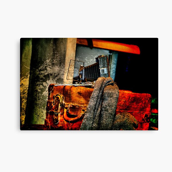 Camera, scarf, suitcase Canvas Print