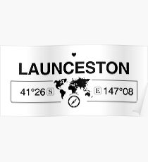 Launceston Tasmania with World Map Coordinates GPS Poster