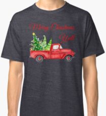 Merry Christmas Y'all - Old Red Truck with Xmas Trees Classic T-Shirt