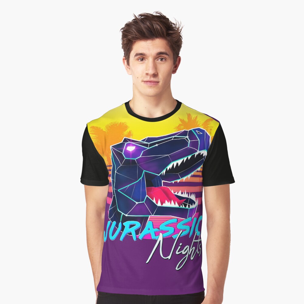 JURASSIC NIGHTS - Miami Vice Vapor Synthwave T-Rex Graphic T-Shirt