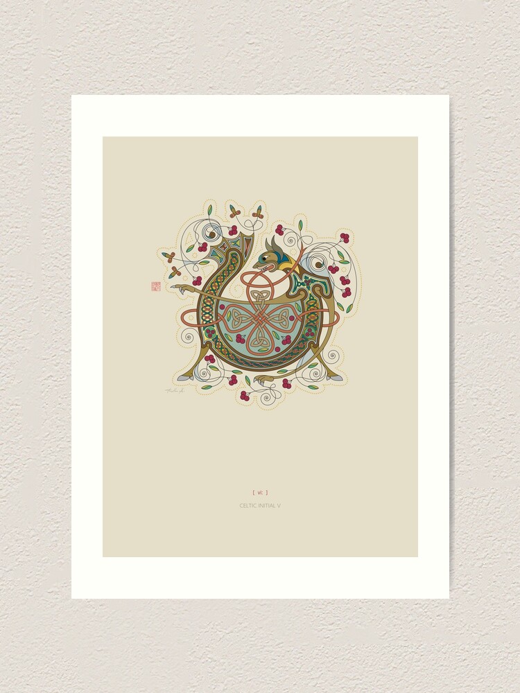 Alternate view of Celtic Initial V Art Print