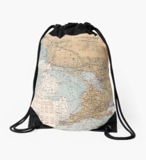 Vintage Great Lakes Lighthouses and Sailing Routes Map (1915) Drawstring Bag