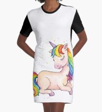 Sleeping Rainbow Unicorn Graphic T-Shirt Dress