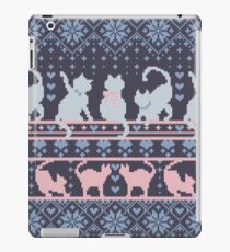 Fair Isle Knitting Cats Love // dark violet background white and violet kitties and details iPad Case/Skin