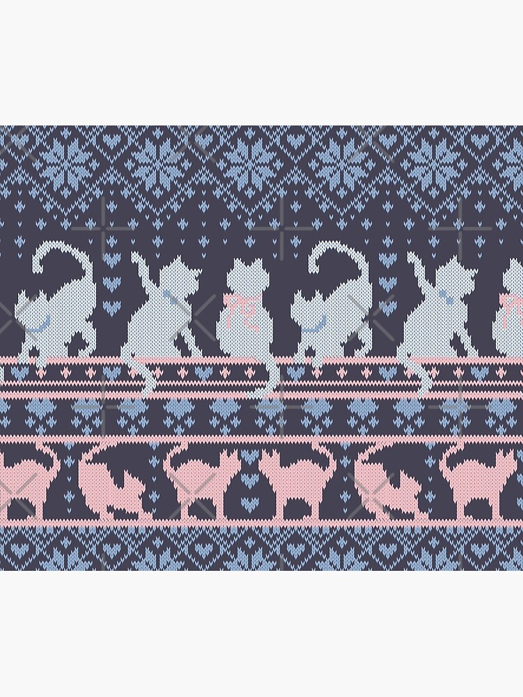 Fair Isle Knitting Cats Love // dark violet background white and violet kitties and details by SelmaCardoso