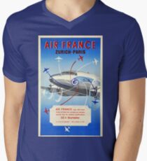 Vintage Travel Poster France - Air France - Zurich to Paris Men's V-Neck T-Shirt