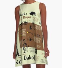 North Dakota National Parks Infographic Map A-Line Dress