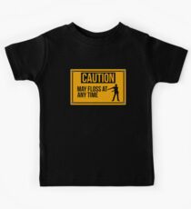 Caution May Floss At Any Time Funny Flossing Design Gift Kids Tee
