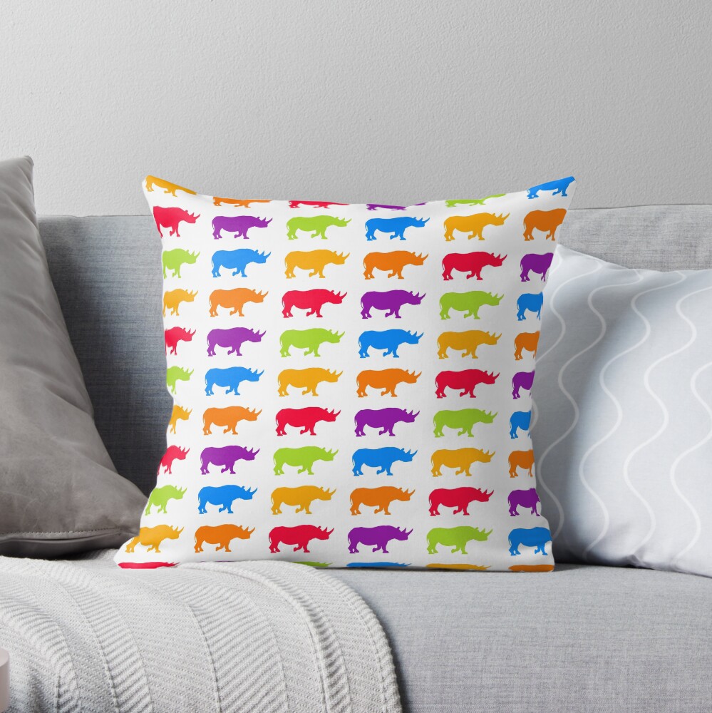 colorful rhino pattern Throw Pillow
