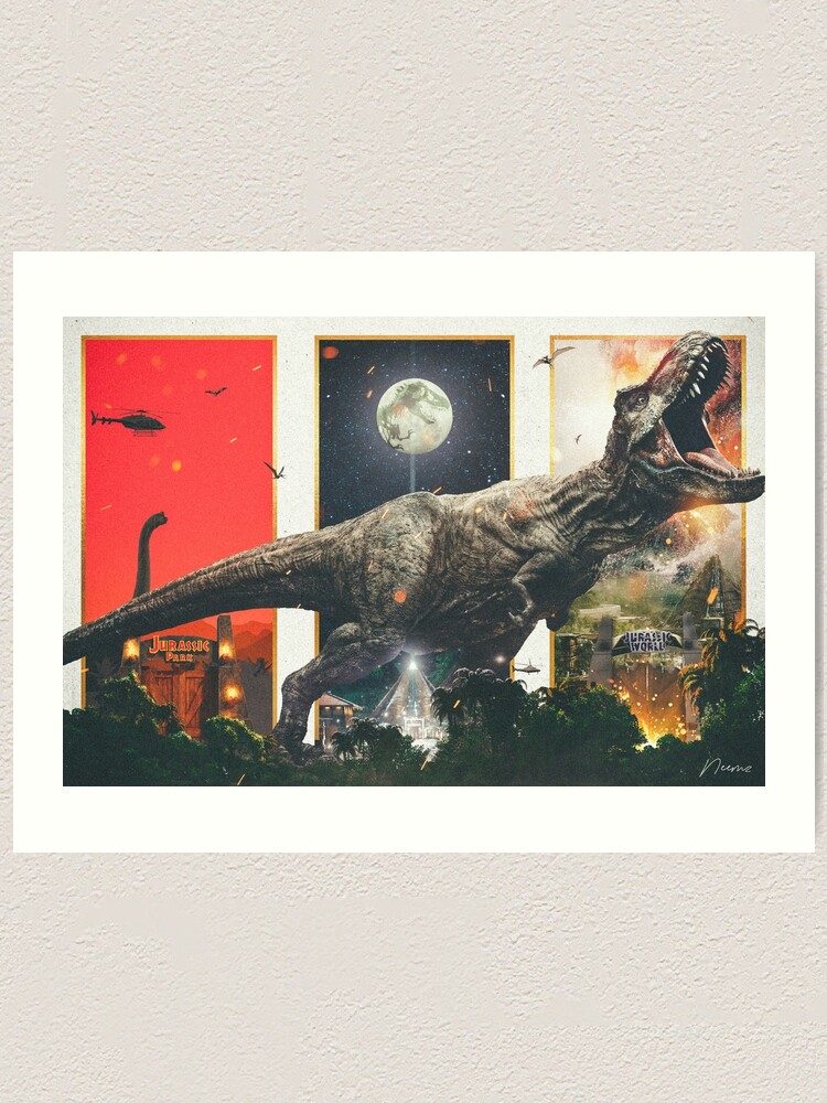 Framed Print Picture Poster Jurassic World T-Rex Art Velociraptor Dinosaur