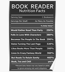 Book Reader Nutrition Facts For Bookworms Poster