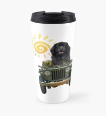 Black Newfie Driving Jeep Travel Mug