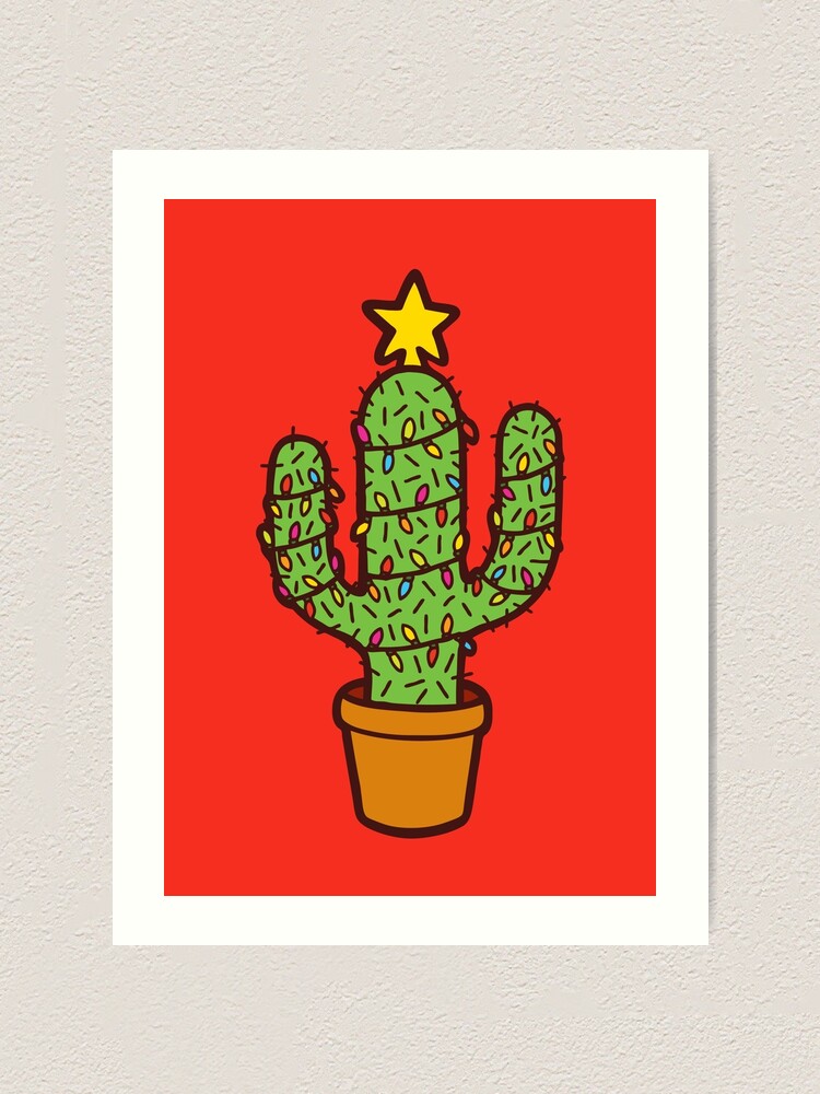 Alternate view of Cactus Christmas Tree in Red Art Print