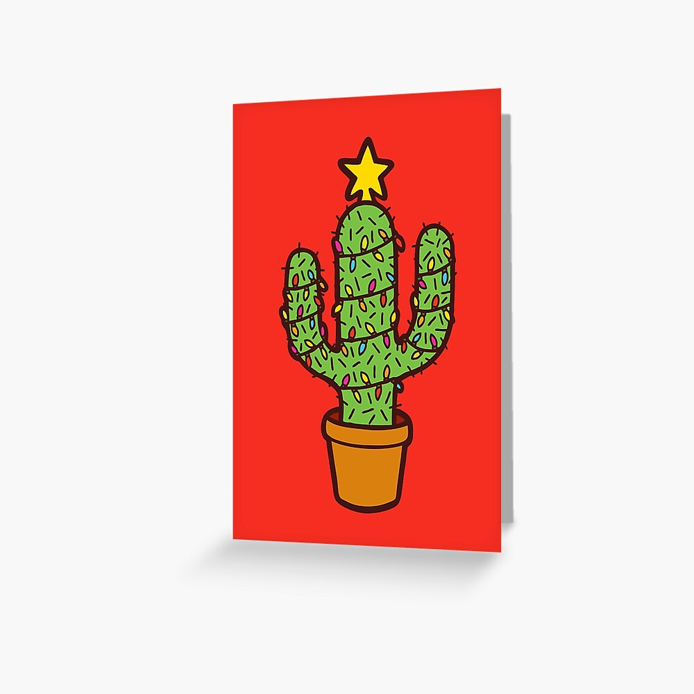Cactus Christmas Tree in Red Greeting Card