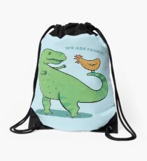 T Rex and Chicken - We are Family! Drawstring Bag