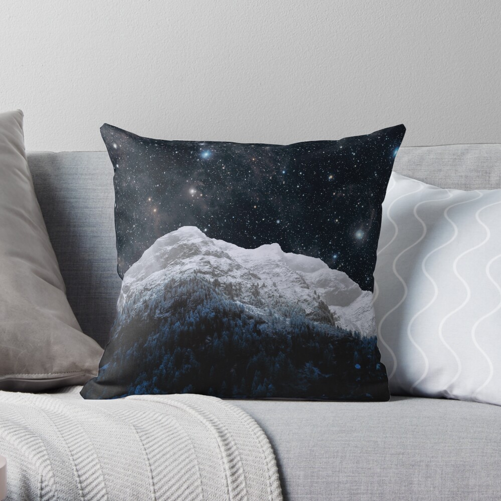 Mountains Attracts Galaxy Throw Pillow