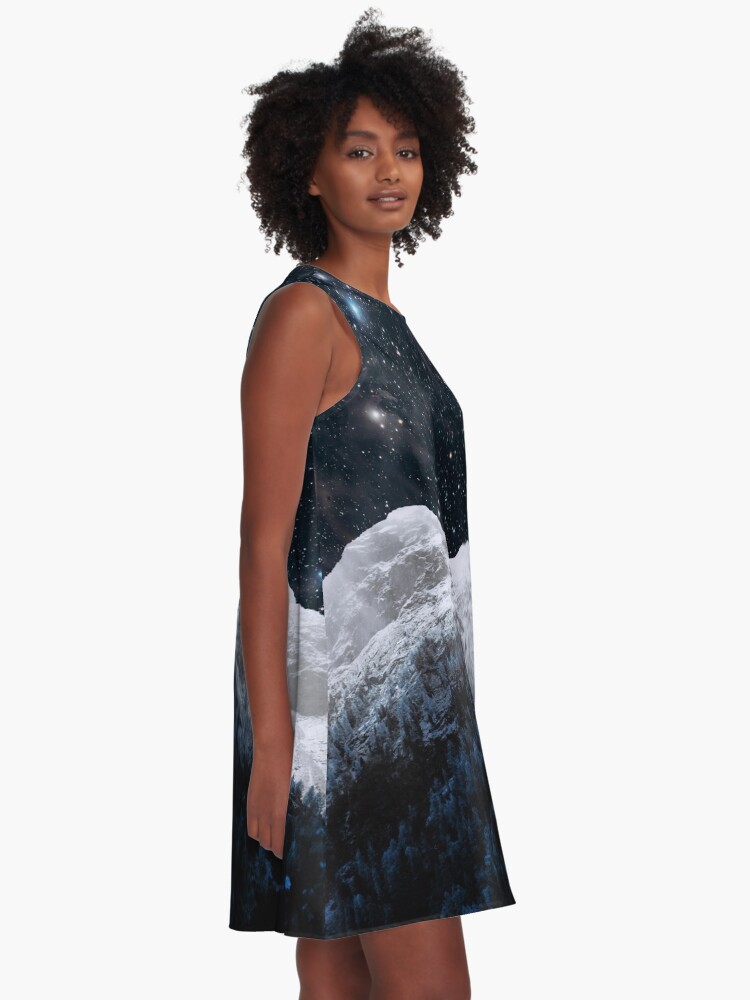 Alternate view of Mountains Attracts Galaxy A-Line Dress
