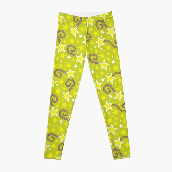 bright green star pattern Leggings