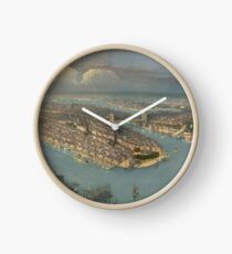 Reloj Mapa pictórico vintage de la ciudad de Nueva York (1880)