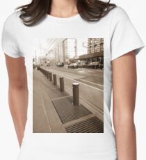 #Sidewalk #ZebraCrossing #NewYork #Manhattan #Brooklyn #NewYorkCity #architecture #street #building #tree #car Women's Fitted T-Shirt